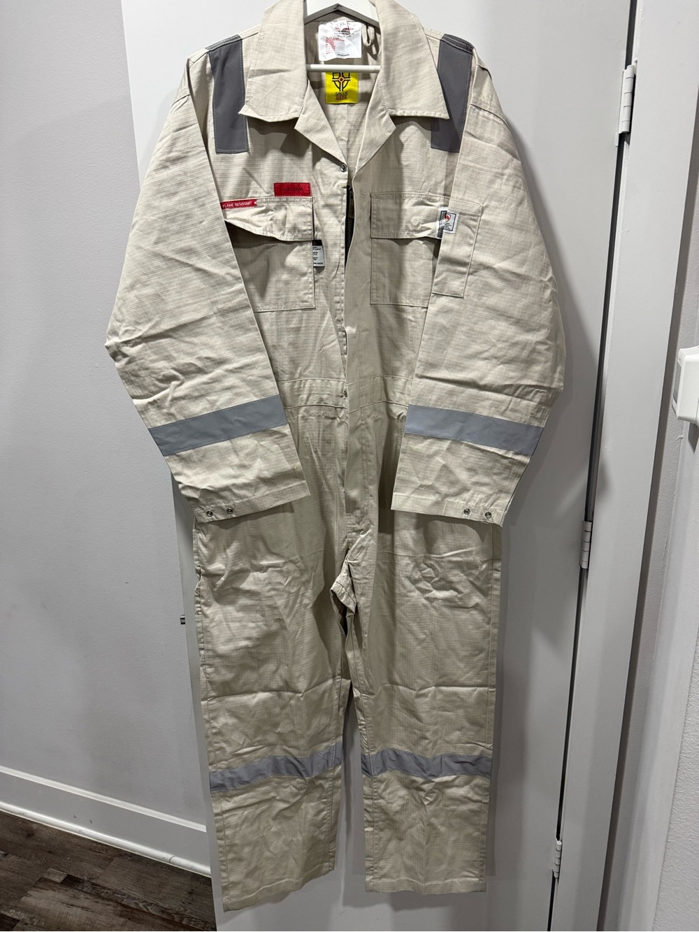 SalusWear Line Beige FR Hi-Vis Coveralls for Men NFPA 2112 Compliant 7oz Overall